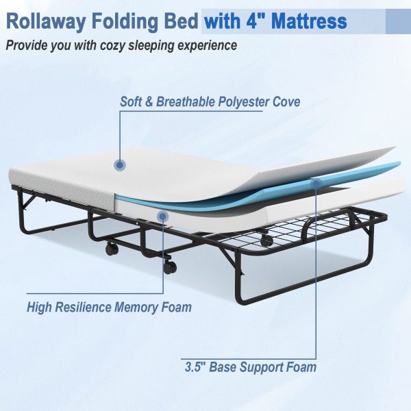 Costway Folding Bed Rollaway 75  x 38  Memory Foam Mattress Steel Frame Hook and Loop Fasteners New Online now - Image 5
