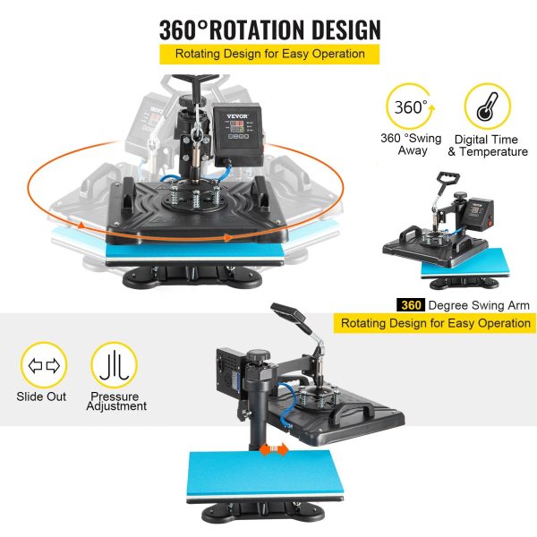 Vevor Heat Press Machine 12  x 15  360° Swing Away Digital Sublimation 6-in-1 Combo 1050W New Online Sale - Image 5