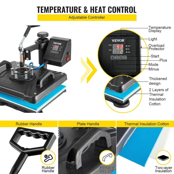 Vevor Heat Press Machine 12  x 15  360° Swing Away Digital Sublimation 6-in-1 Combo 1050W New Online Sale - Image 3