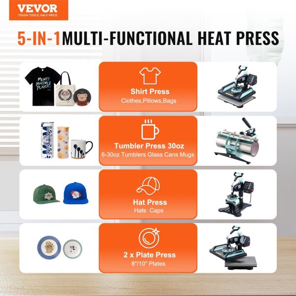 Vevor Heat Press 5-in-1 Machine 12  x 15  with 30oz Tumbler Press Black Green New Online Hot Sale - Image 3