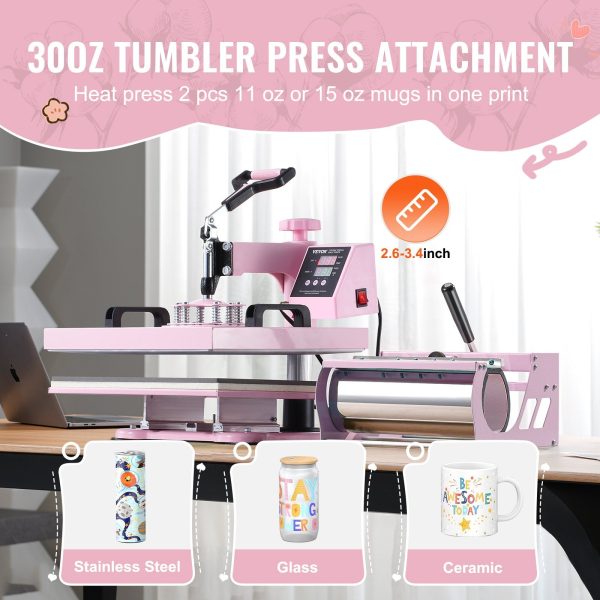 Vevor Heat Press 5-in-1 Machine 15  x 15  with 30oz Tumbler Press Pink New Discount - Image 4