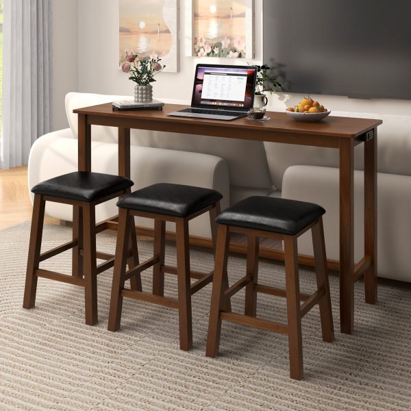 Costway Bar Table Set 4-Piece with PVC Leather Upholstered Bar Stools New For Sale - Image 3
