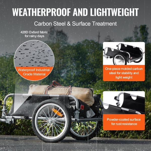 Vevor Bike Cargo Trailer 100 Lbs Capacity Foldable 16  Wheels Universal Hitch Fits 22 -28  Bikes New Online - Image 4