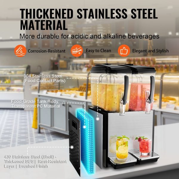 Vevor Beverage Dispenser 12.7 Qt 2 Tank Commercial Stainless Steel Cold Juice Dispenser 265W Wide Spout New For Discount - Image 5