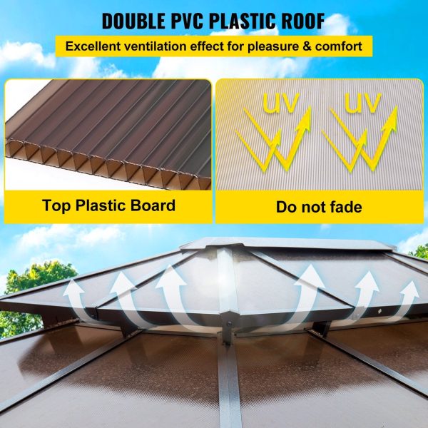 Vevor Hardtop Gazebo 10  x 12  Aluminum Permanent Double Tier Roof with Netting New For Sale - Image 3