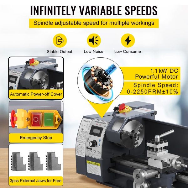 Vevor Metal Lathe 8  x 16  Precision Bench Top Mini Milling Variable Speed 50-2500RPM 1100W New Fashion - Image 3