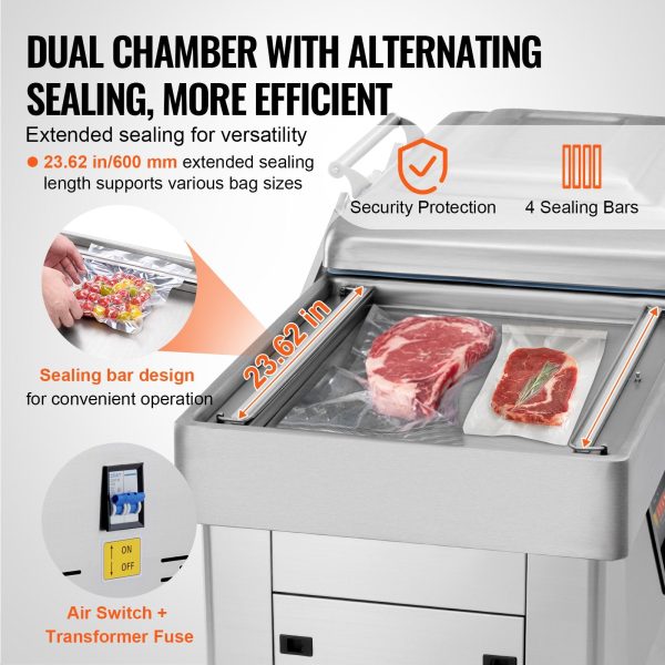Vevor Chamber Vacuum Sealer Packing Machine 23.6  Sealing Length 1200W New Online Sale - Image 4