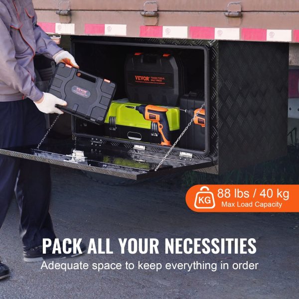 Vevor Underbody Truck Tool Box 36 x24 x24  Heavy Duty Aluminum 88 Lbs Load Capacity with Built-In Lock New Sale - Image 4